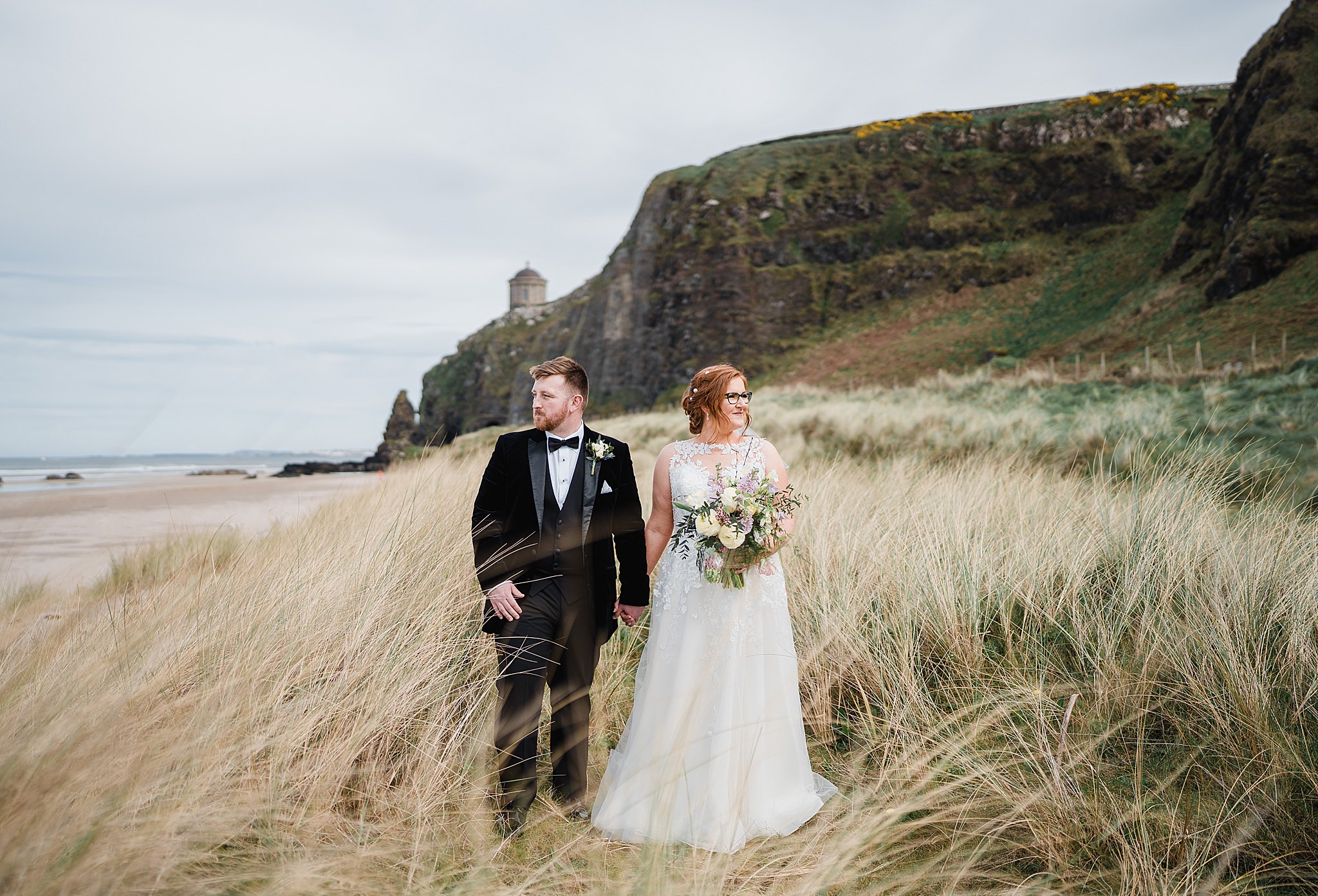 causeway coast wedding photos on downhill beach