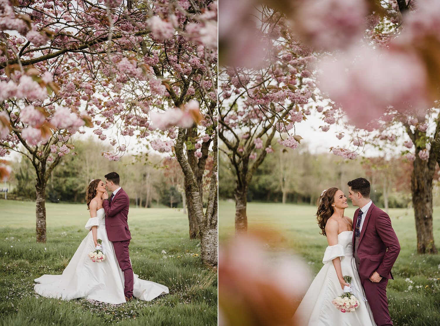 bride and groom kiss under tree at roe park resort limavady